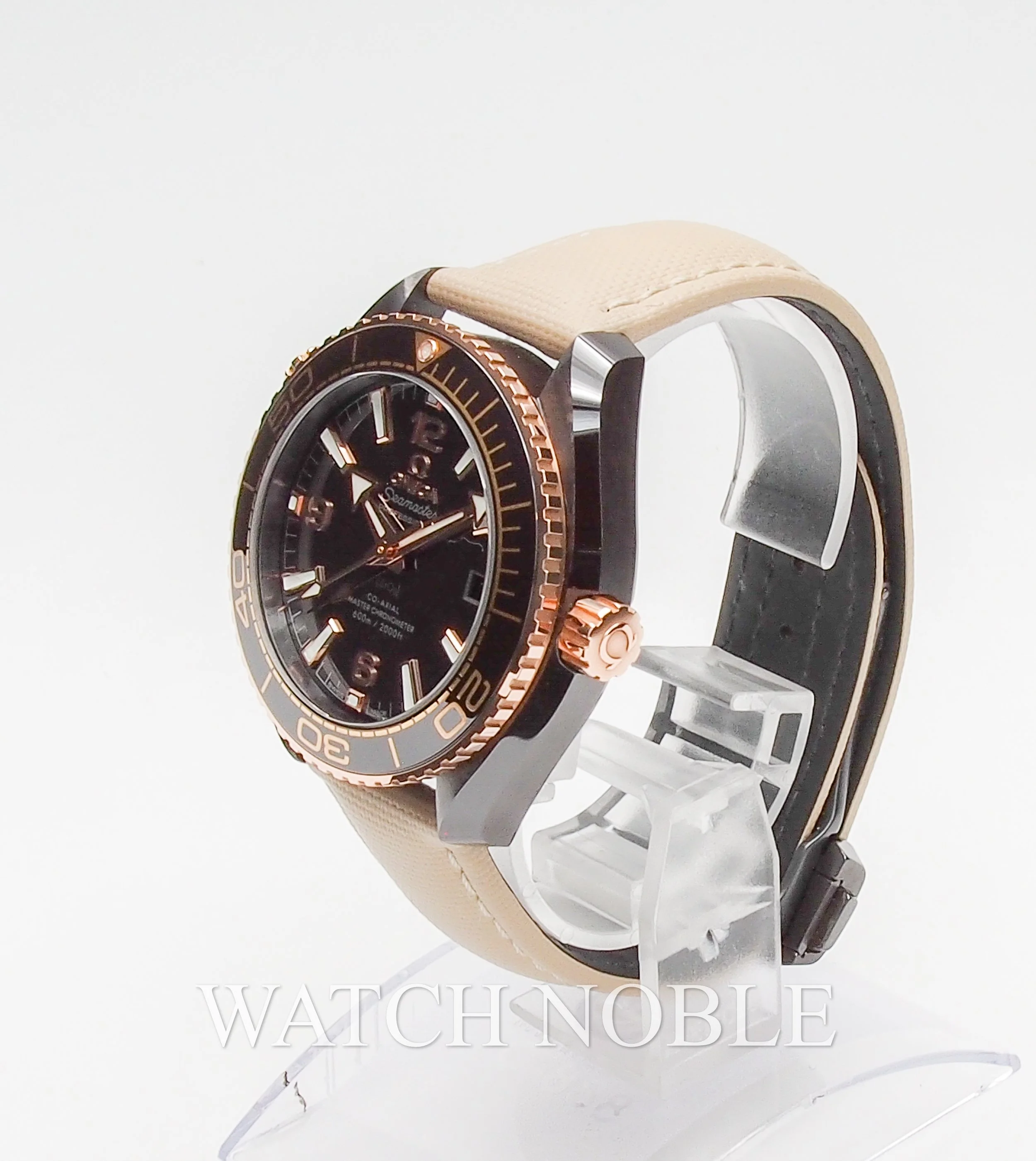 Pre-owned Omega Seamaster Planet Ocean 600M Brown Dial Ceramic/ Rose Gold 39.5mm 215.62.40.20.13.001