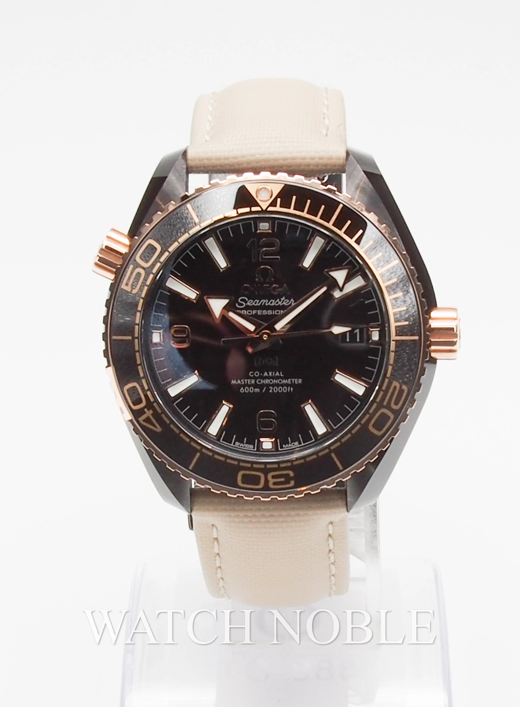 Pre-owned Omega Seamaster Planet Ocean 600M Brown Dial Ceramic/ Rose Gold 39.5mm 215.62.40.20.13.001