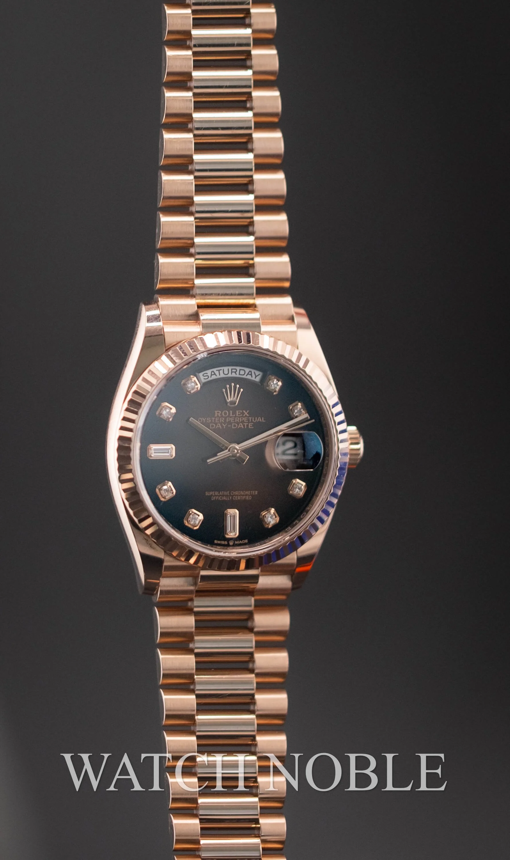 Pre-owned Rolex Day-Date 36 Brown Ombre Diamond Dial Bezel 18K Rose Gold President 128235
