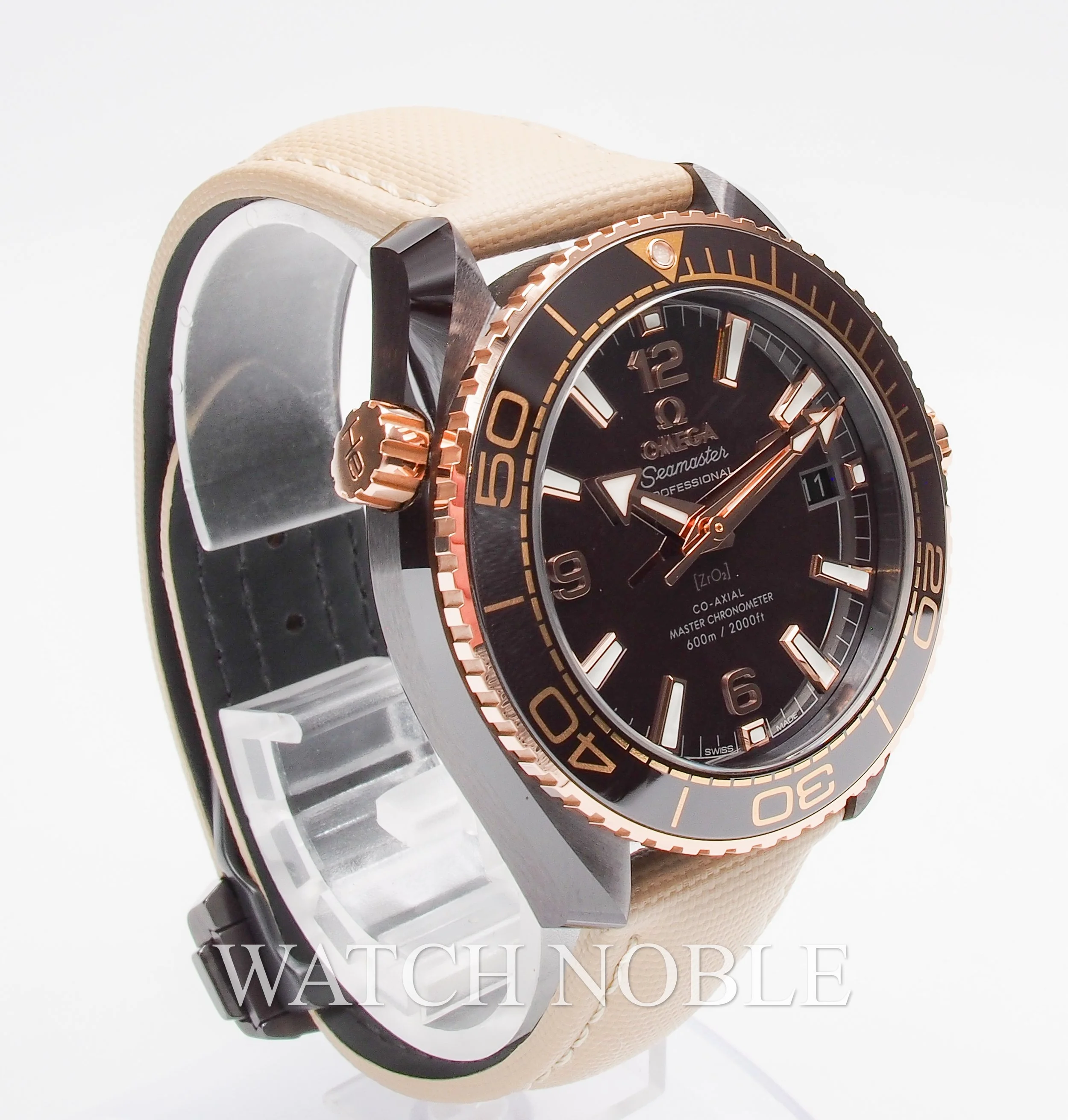 Pre-owned Omega Seamaster Planet Ocean 600M Brown Dial Ceramic/ Rose Gold 39.5mm 215.62.40.20.13.001