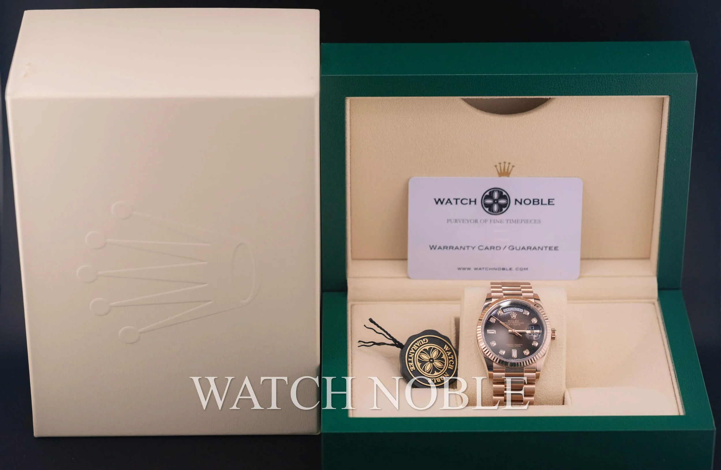 Pre-owned Rolex Day-Date 36 Brown Ombre Diamond Dial Bezel 18K Rose Gold President 128235