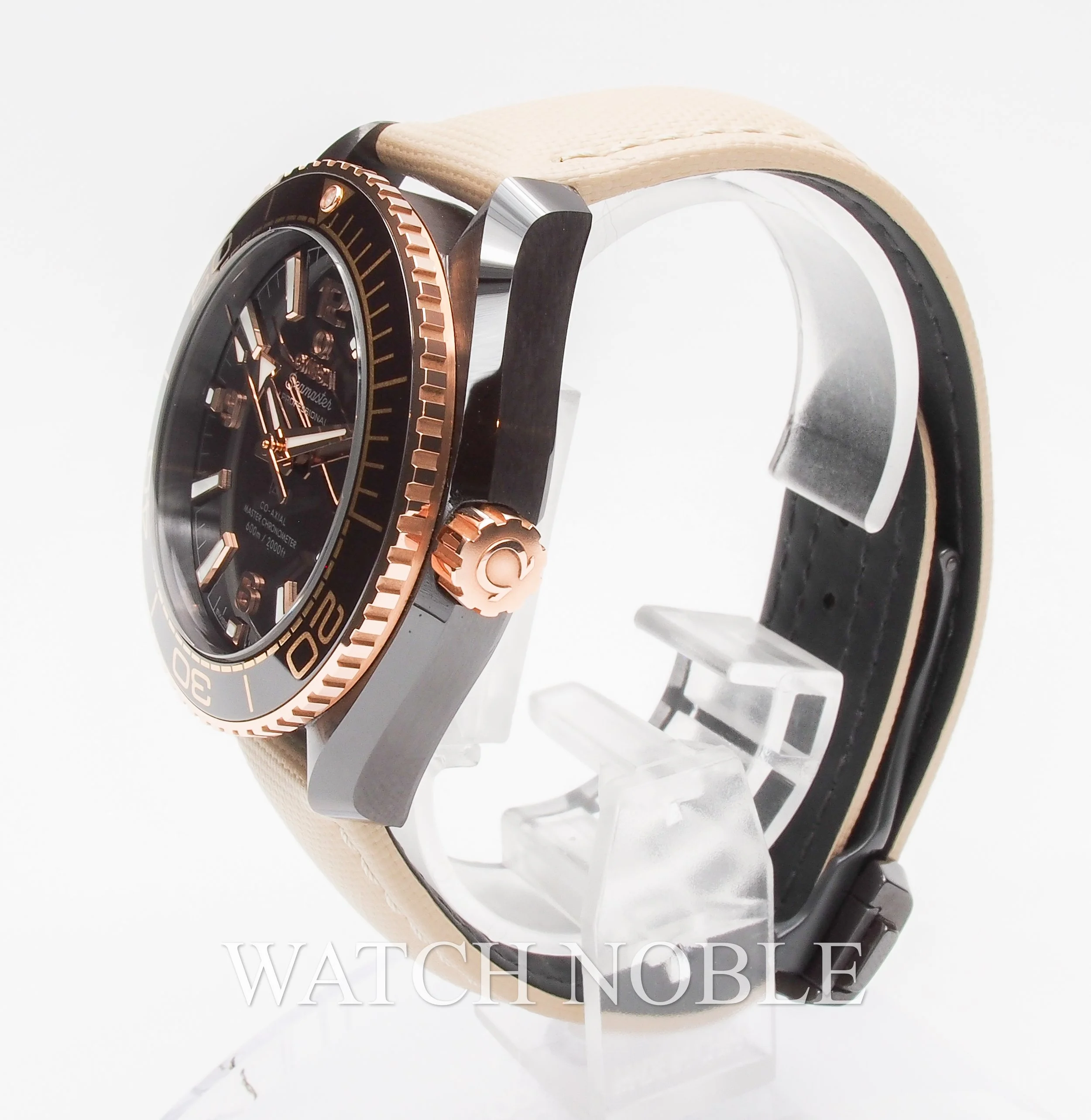 Pre-owned Omega Seamaster Planet Ocean 600M Brown Dial Ceramic/ Rose Gold 39.5mm 215.62.40.20.13.001