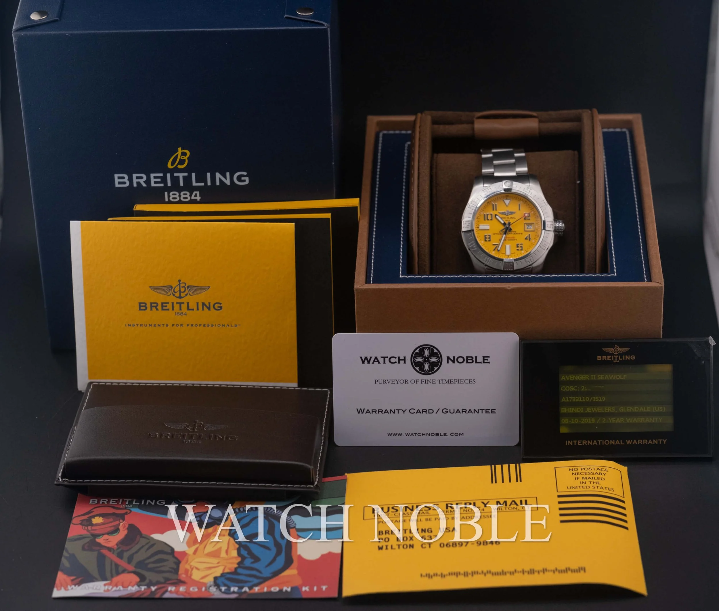 Pre-owned Breitling Avenger II Seawolf Yellow Dial A1733110/I519/169A