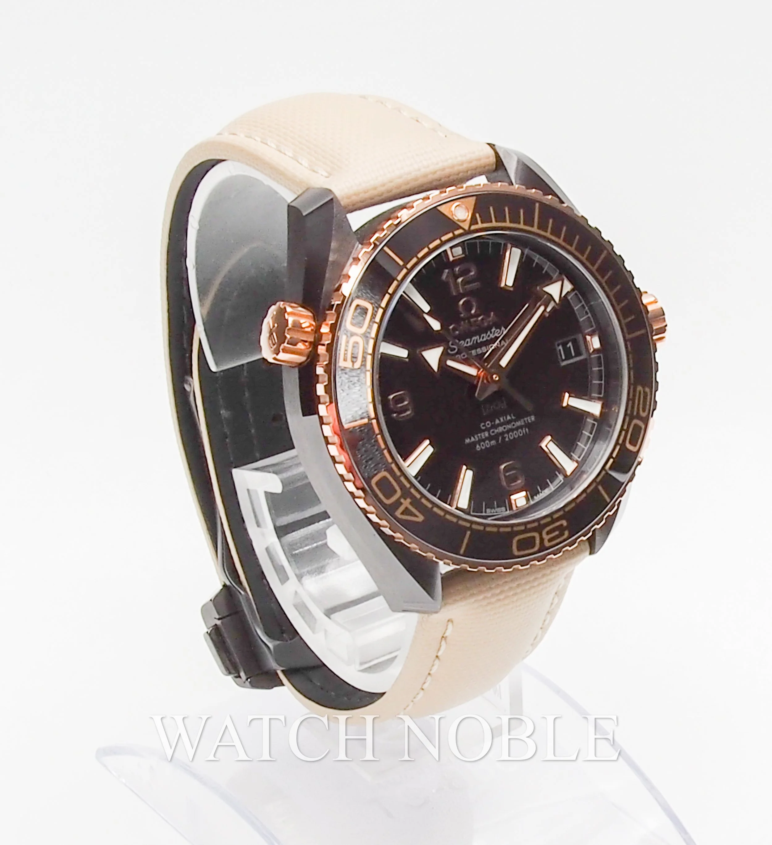 Pre-owned Omega Seamaster Planet Ocean 600M Brown Dial Ceramic/ Rose Gold 39.5mm 215.62.40.20.13.001
