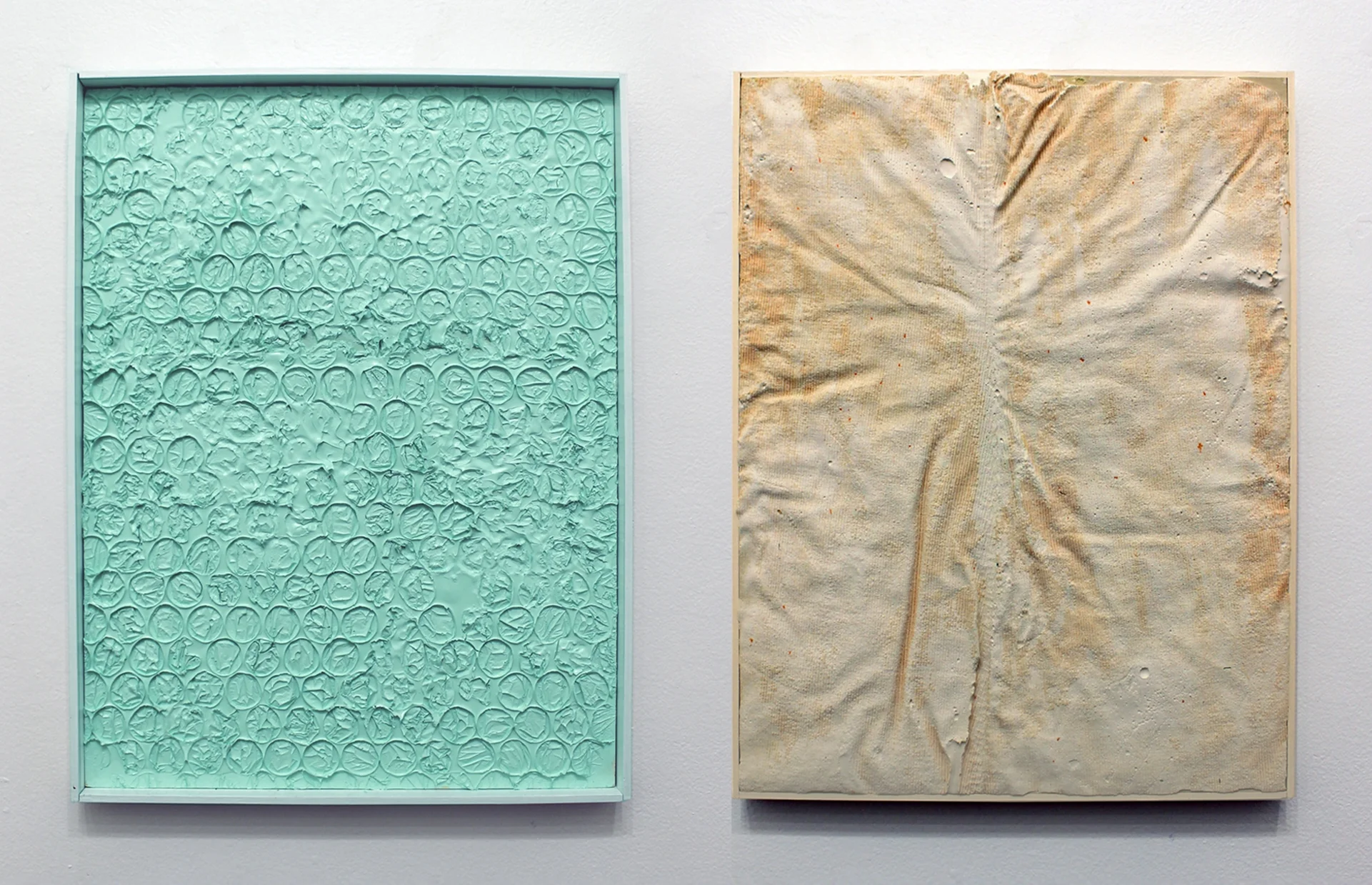 Sifting , plaster and latex paint on wood panel, 24 x 18 inches (each)