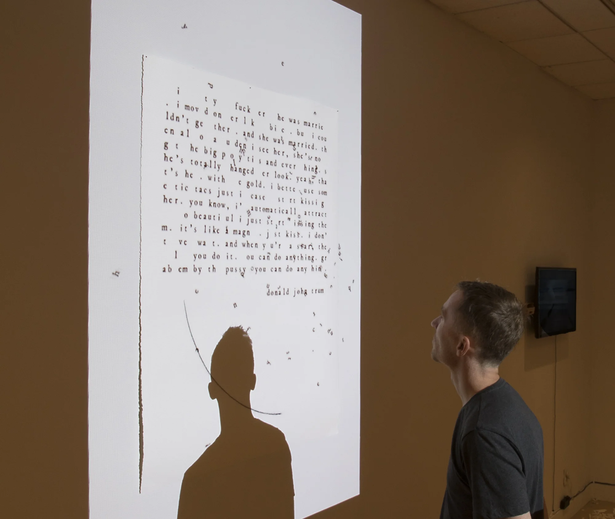 Through the Gaps Between My Teeth , 2017, Generative video installation (video projection on Stonehenge paper - single channel version), 4 x 7 feet, Installation view at the Bronx Museum of the Arts in the Bronx, NY