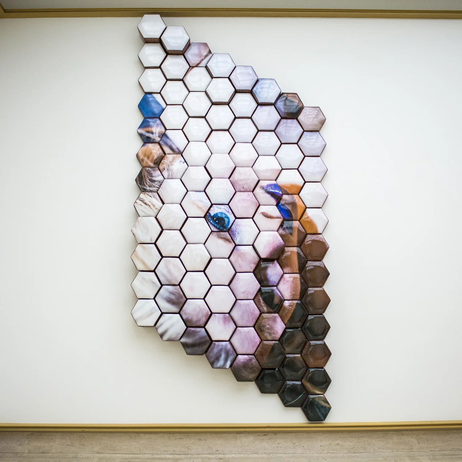 cool. but do you have a nice body? Digital photograph printed on coated fabric over and wood paneling, 13 x 7 feet, 2017