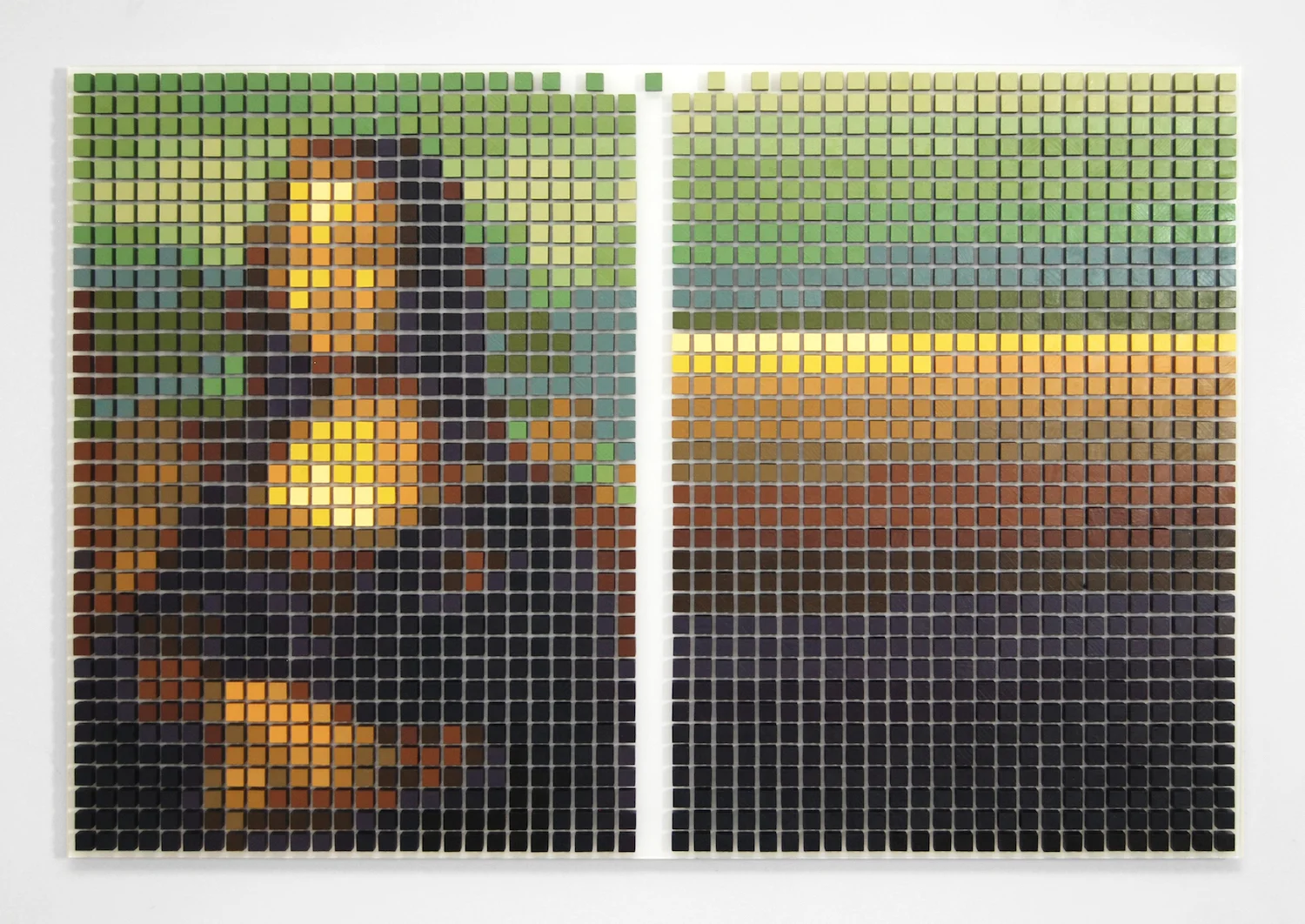 Tyler Bohm, Mona Lisa Defragged , acrylic on wood and Plexiglas, 23 x 35 x 2 inches
