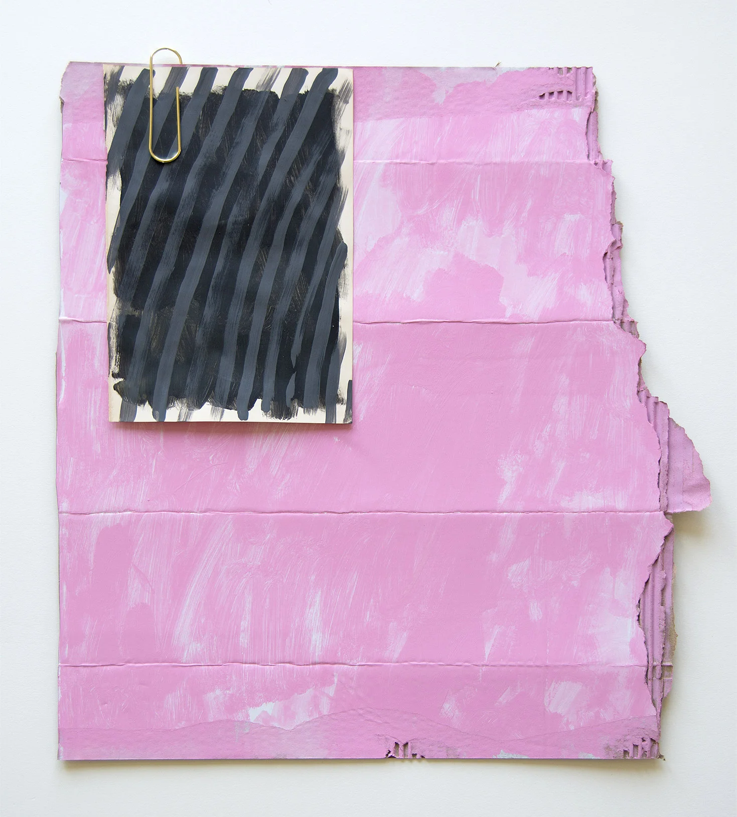 Untitled , 2017, acrylic and paperclip on paper and cardboard, 20.5 x 19 inches