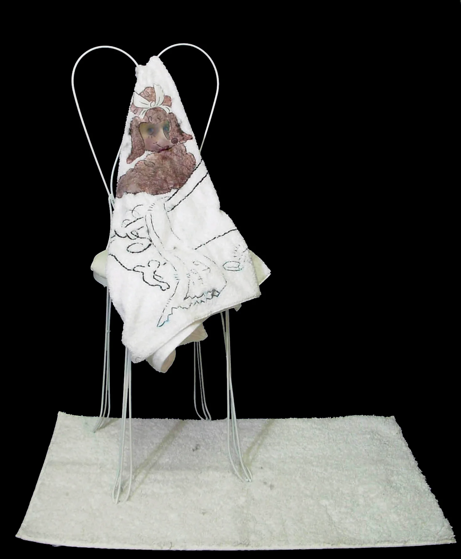 Saturday’s Poodle , 2007, Digitally printed silk, mixed fabrics, welded steel, motor, sensor, 43 x 17 x 18 inches