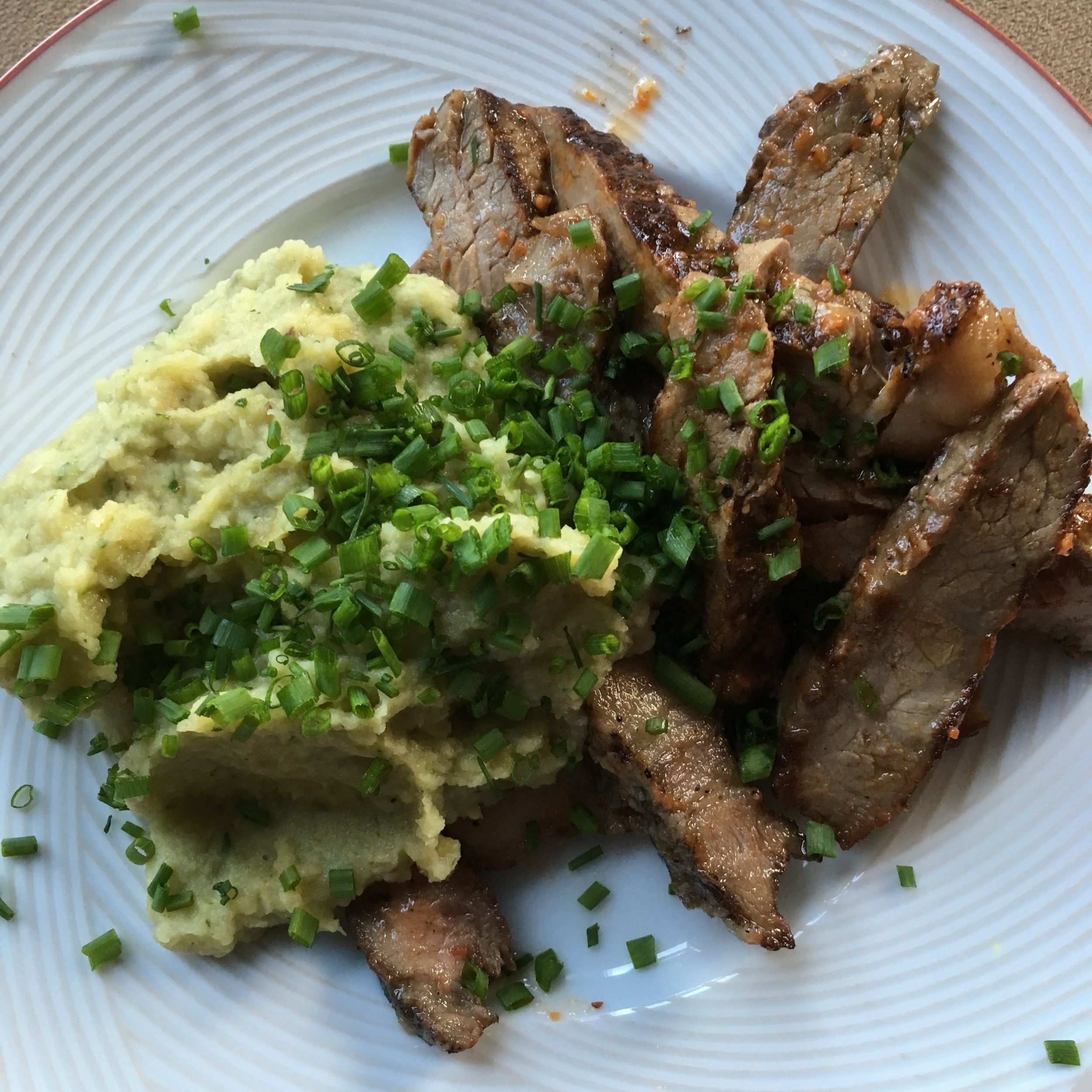 Creamed Sunchoke and Parsnips with Steak Strips
