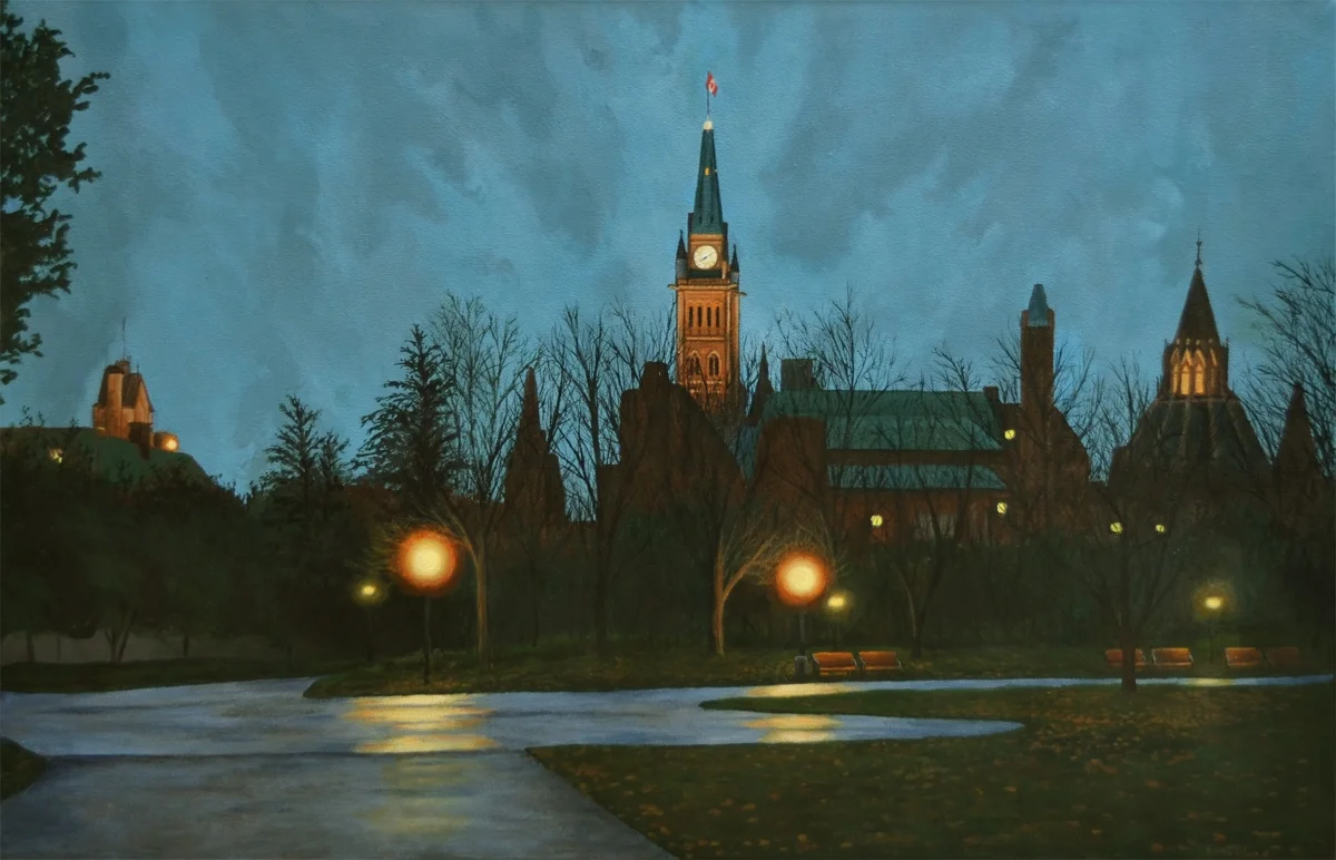 SOVA Artist Steve Wilson was Honoured that his beautiful artwork titled "The Maple Leaf Forever" has won HONOURABLE MENTION at the SCA Members Juried show at Gallery 78 in Fredericton, New Brunswick . The jury process for the Society of Canadian Artists is quite stringent, so this is a wonderful accomplishment of significance!! Well done ! This Canadian Artist created this wonderful painting to commemorate Canada's birthday. Titled The Maple Leaf Forever (Parliament Hill) 26"x40" acrylic on Canvas