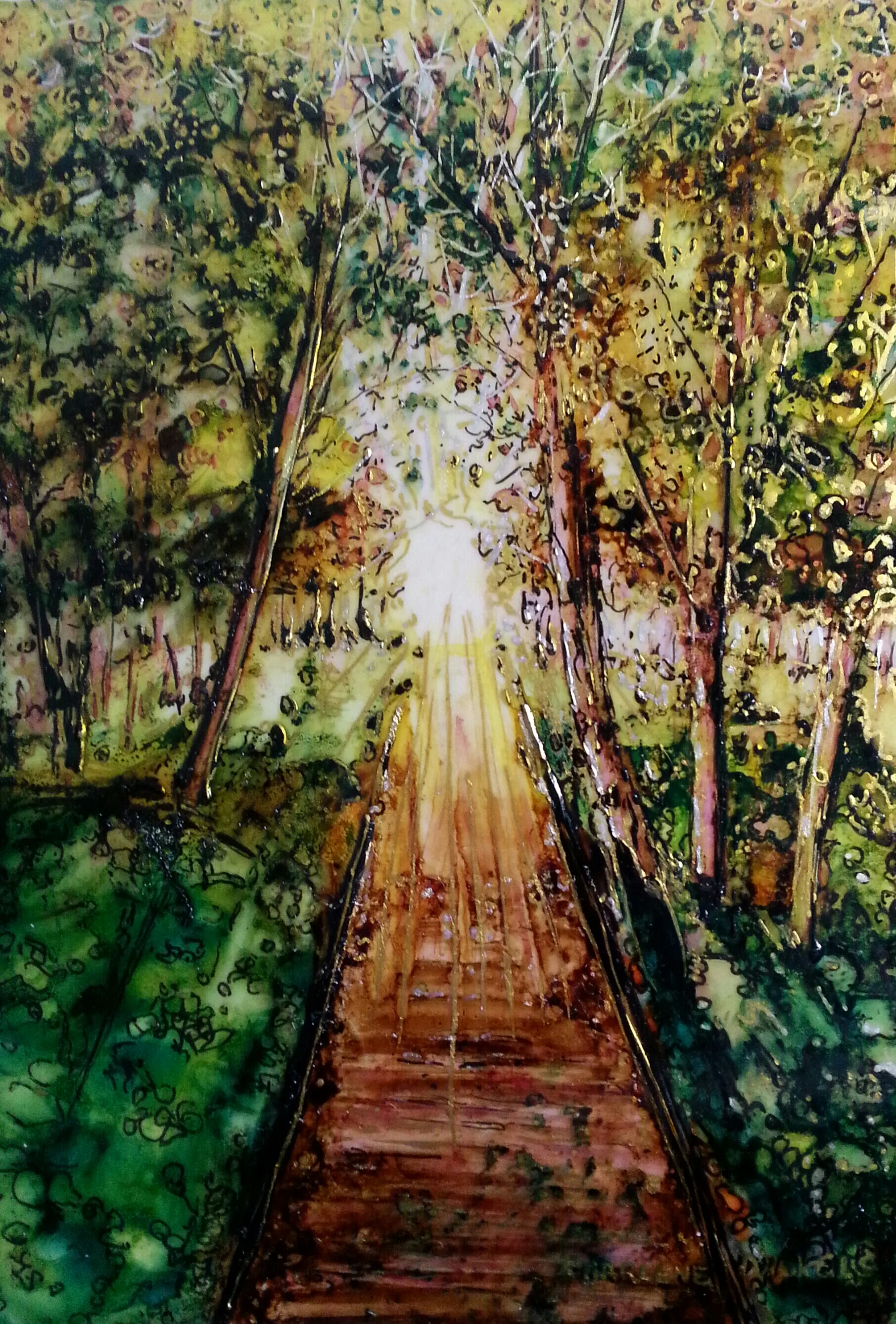 A Walk in the Park is an alcohol ink and mixed media artwork.