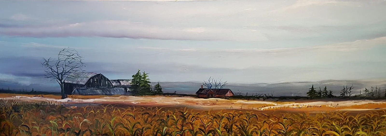 Uxbridge Farm, acrylic, 16 by 42 inches