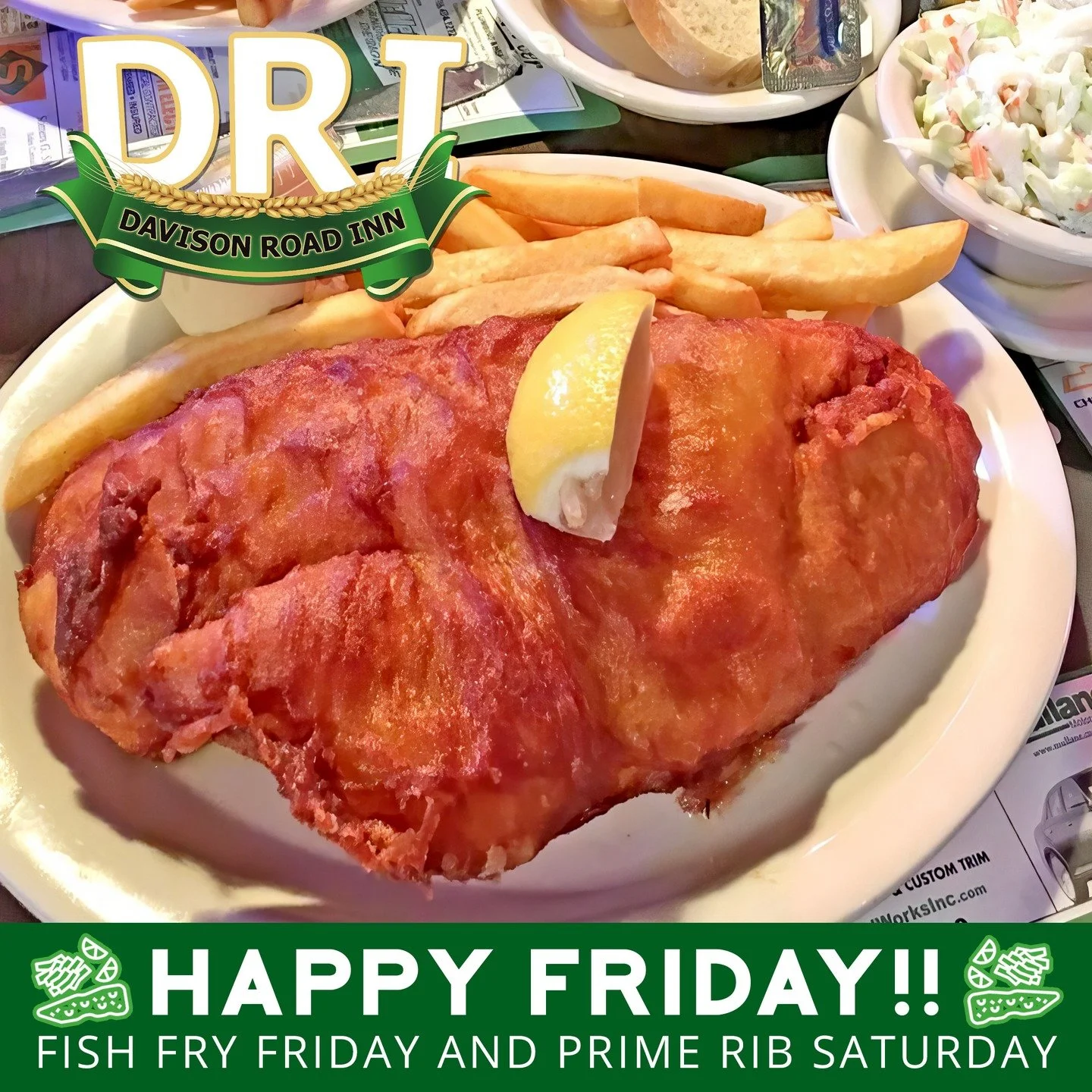 𝐈𝐭&rsquo;𝐬 𝐅𝐫𝐢𝐝𝐚𝐲 𝐋𝐨𝐜𝐤𝐩𝐨𝐫𝐭 𝐚𝐧𝐝 𝐘𝐨𝐮 𝐊𝐧𝐨𝐰 𝐖𝐡𝐚𝐭 𝐓𝐡𝐚𝐭 𝐌𝐞𝐚𝐧𝐬, 𝐈𝐭&rsquo;𝐬 𝐅𝐢𝐬𝐡 𝐅𝐫𝐲 𝐒𝐩𝐞𝐜𝐢𝐚𝐥 𝐍𝐢𝐠𝐡𝐭 𝐚𝐭 𝐃𝐑𝐈!!🐟🤤

𝗙𝗿𝗼𝗺 𝟰:𝟬𝟬-𝟱:𝟯𝟬𝗣𝗠 𝗲𝘃𝗲𝗿𝘆 𝗙𝗿𝗶𝗱𝗮𝘆 we offer an early bird sp