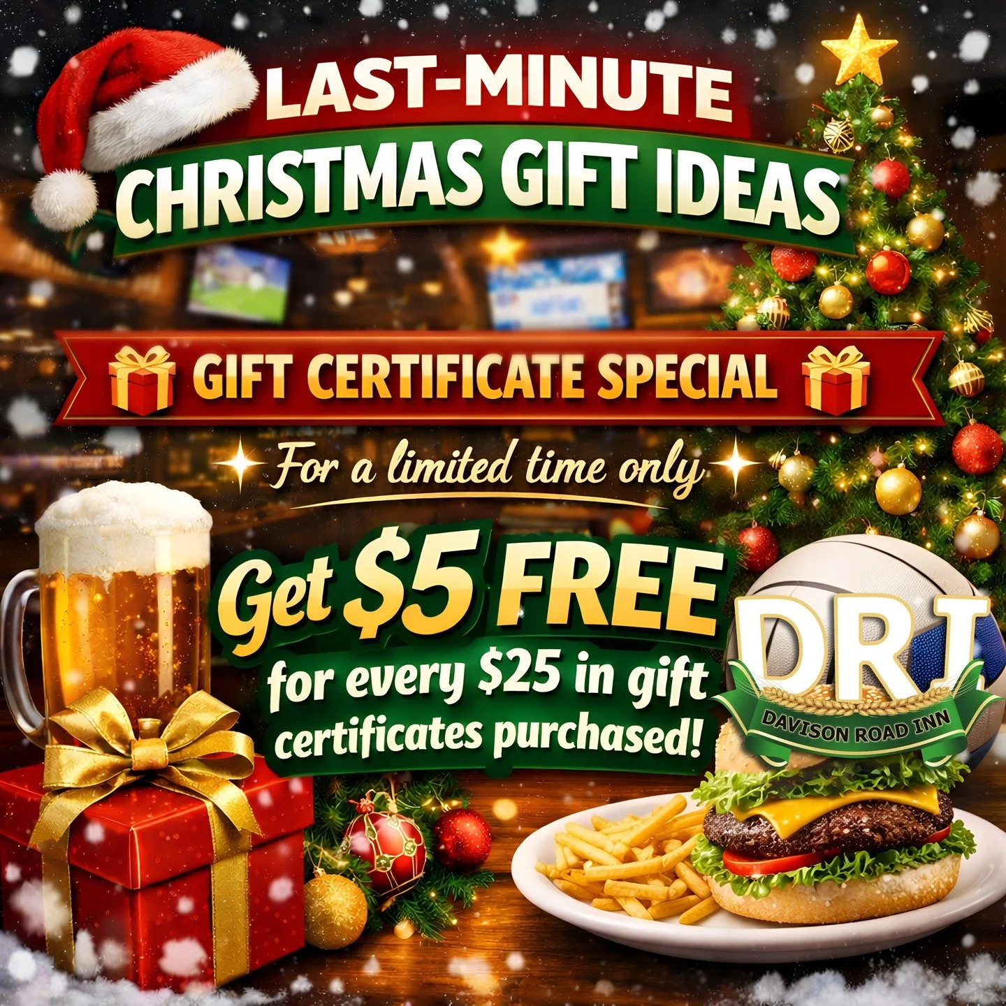 🎄 𝐋𝐀𝐒𝐓-𝐌𝐈𝐍𝐔𝐓𝐄 𝐂𝐇𝐑𝐈𝐒𝐓𝐌𝐀𝐒 𝐆𝐈𝐅𝐓 𝐈𝐃𝐄𝐀𝐒 🎄

🎁 GIFT CERTIFICATE SPECIAL 🎁
✨ For a limited time only ✨
💵 Get $5 FREE for every $25 in gift certificates purchased!

That&rsquo;s extra cheer for you &mdash; and the perfect gift