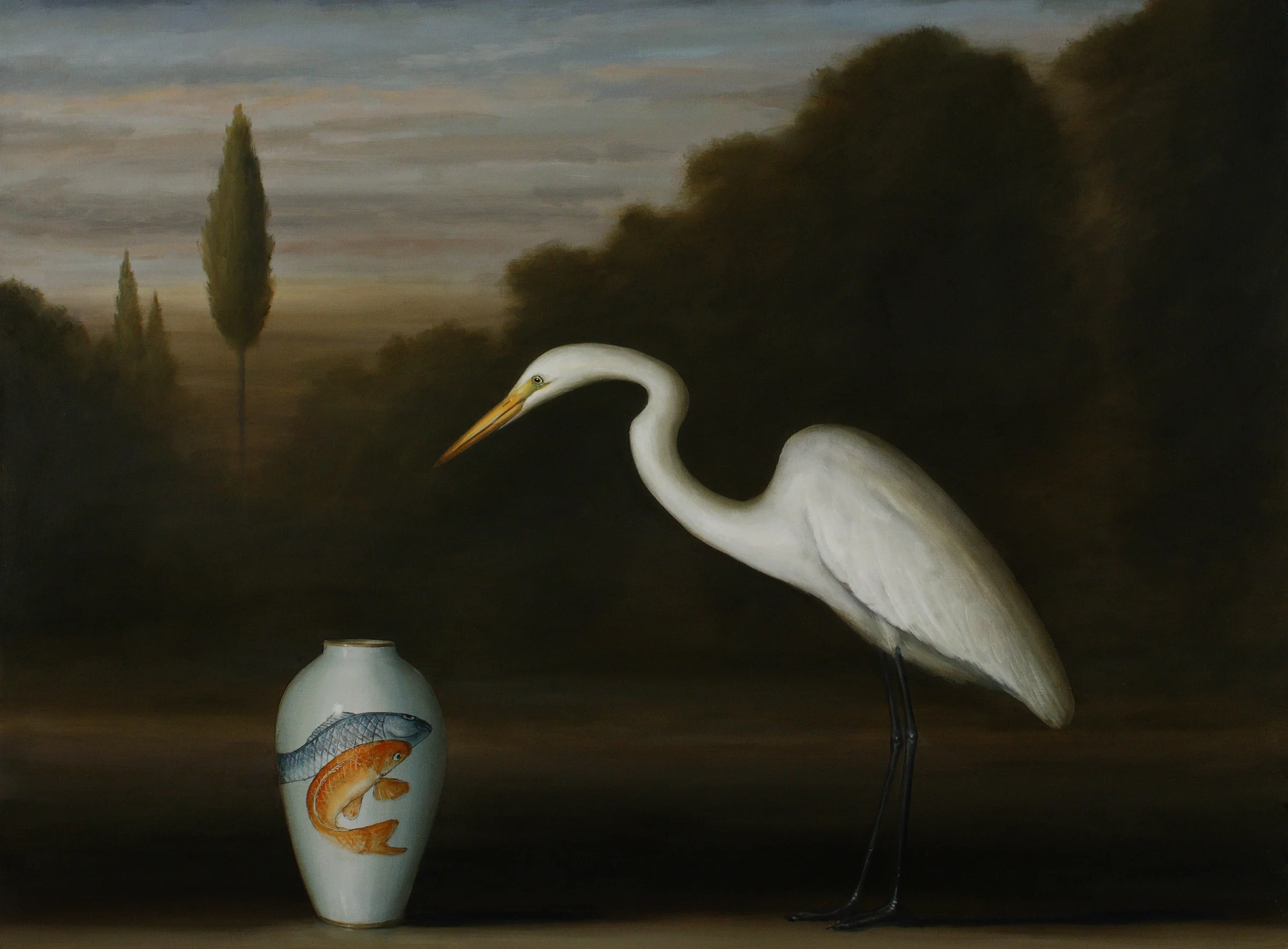 Egret and Koi Vase