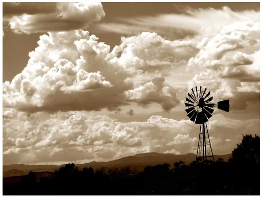 Windmill + Clouds over Santa Fe