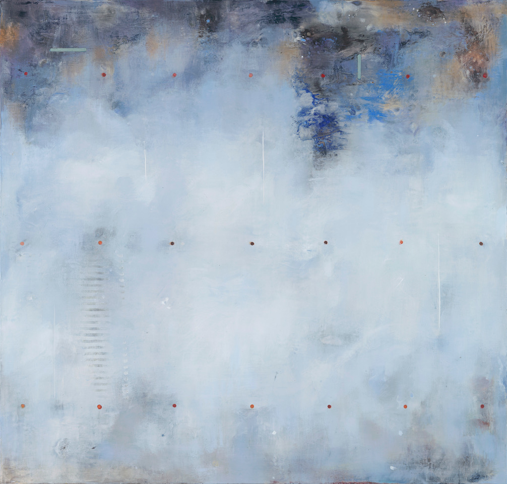 Blue Moon III (2018), encaustic and mineral pigments on panel, 40” x 38”
