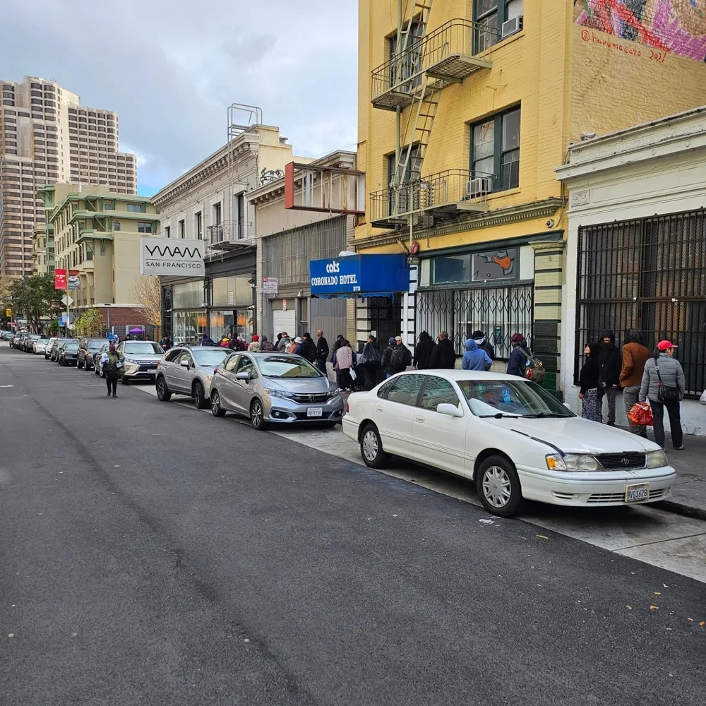 Neighbors lined up outside on Christmas Day
