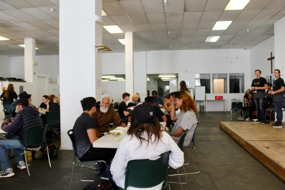 Community lunch around a table