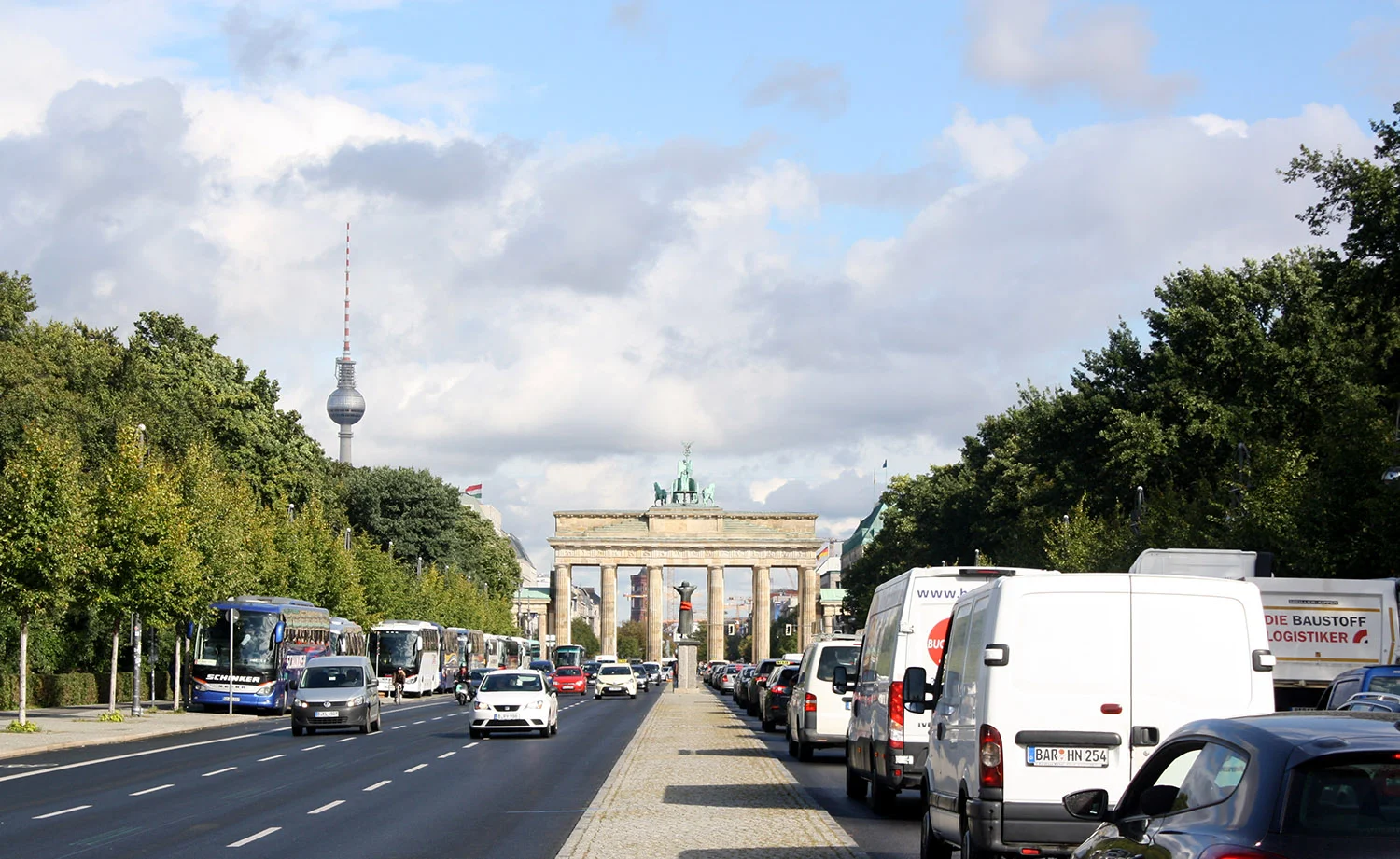 Looking back at the Brandenburg gate, Reichstag and the TV Tower