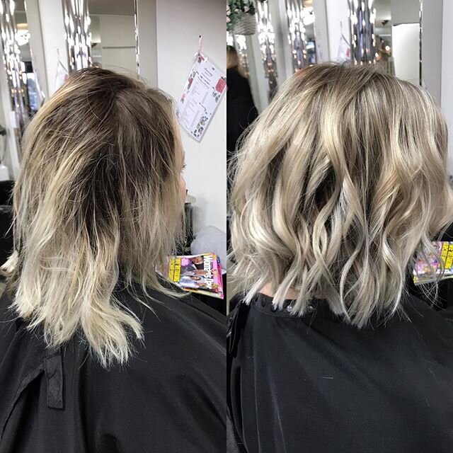 Love transformations like this 🖤🤍 babylights and a good chop ... blends out the roots while keeping depth and making low maintenance colour @thecollectivehairandbeauty #blondehair #lowmaintenancehair