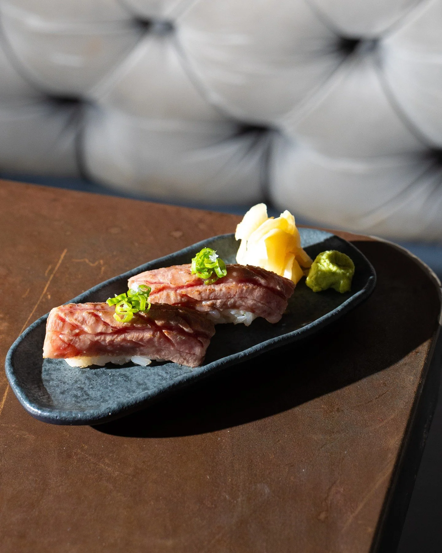 Here at Double Knot &mdash; tender, rich, and perfectly balanced. The A5 Kobe + wasabi is next-level. 🥢