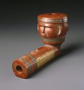 Sisseton, Sioux (Native American). Inlaid Pipe Bowl with Two Faces, early 19th century. Catlinite (pipestone), lead, 3 x 5 x 3 in. (7.6 x 12.7 x 7.6 cm). Brooklyn Museum
