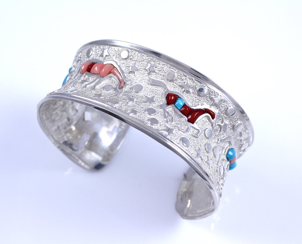 SSG-Ben+Nighthorse-Heavenly+Horses+Bracelet-Sterling+silver+w+Turquoise+Rosarita+Pink+Coral+and+Shell.jpeg