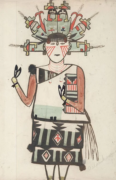 Palahiko Mana, Water Drinking Maiden c. 1899, Unknown Hopi Artist via Wikimedia Commons