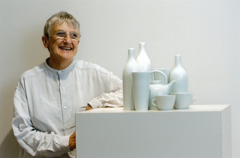 Gwyn Hanssen Pigott with Still Life with two cups 2005. Photograph by Anthony Weate. The Courier Mail , Queensland 2005