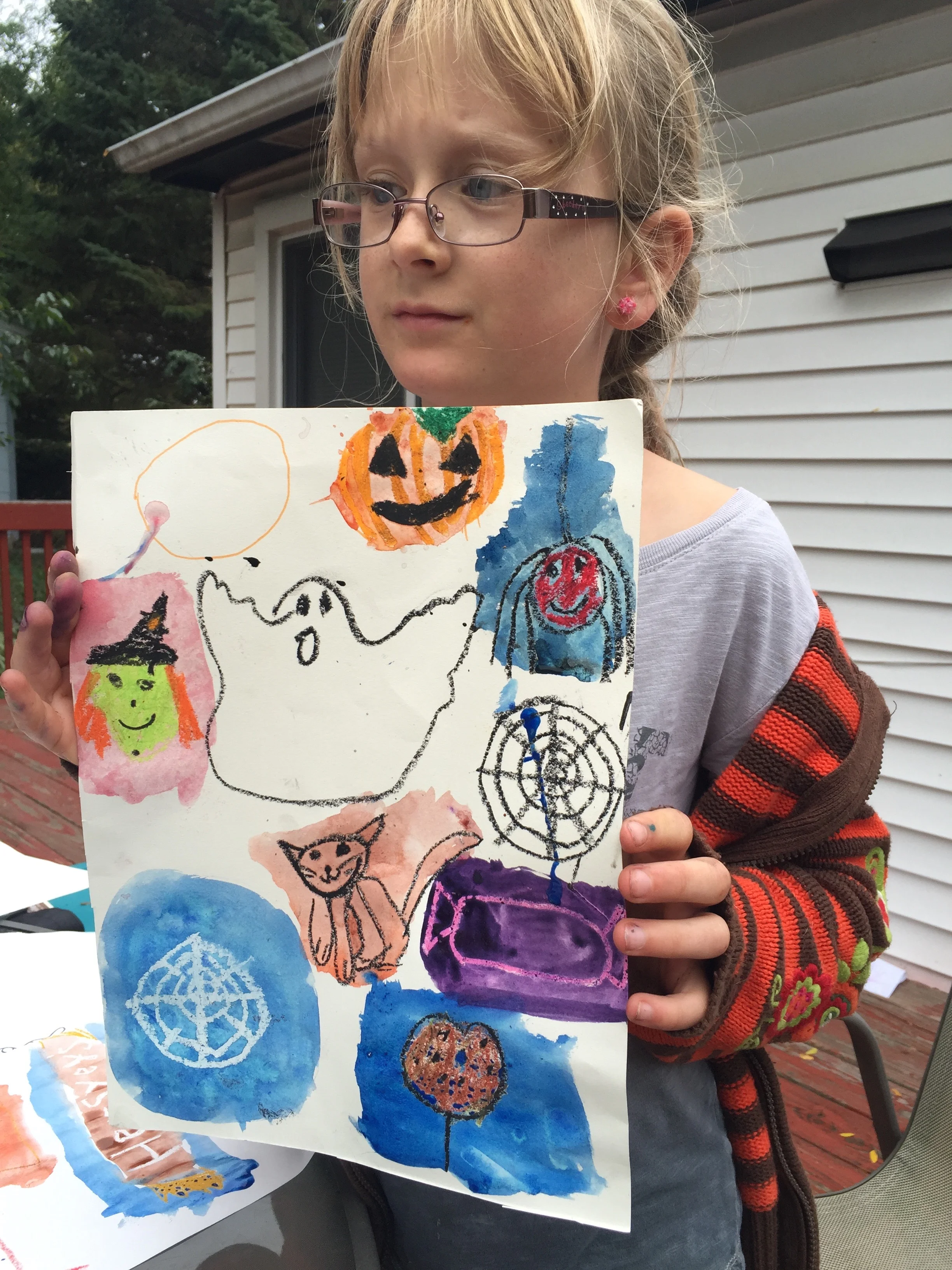 Halloween Themed Decals: Craypas and Watercolors