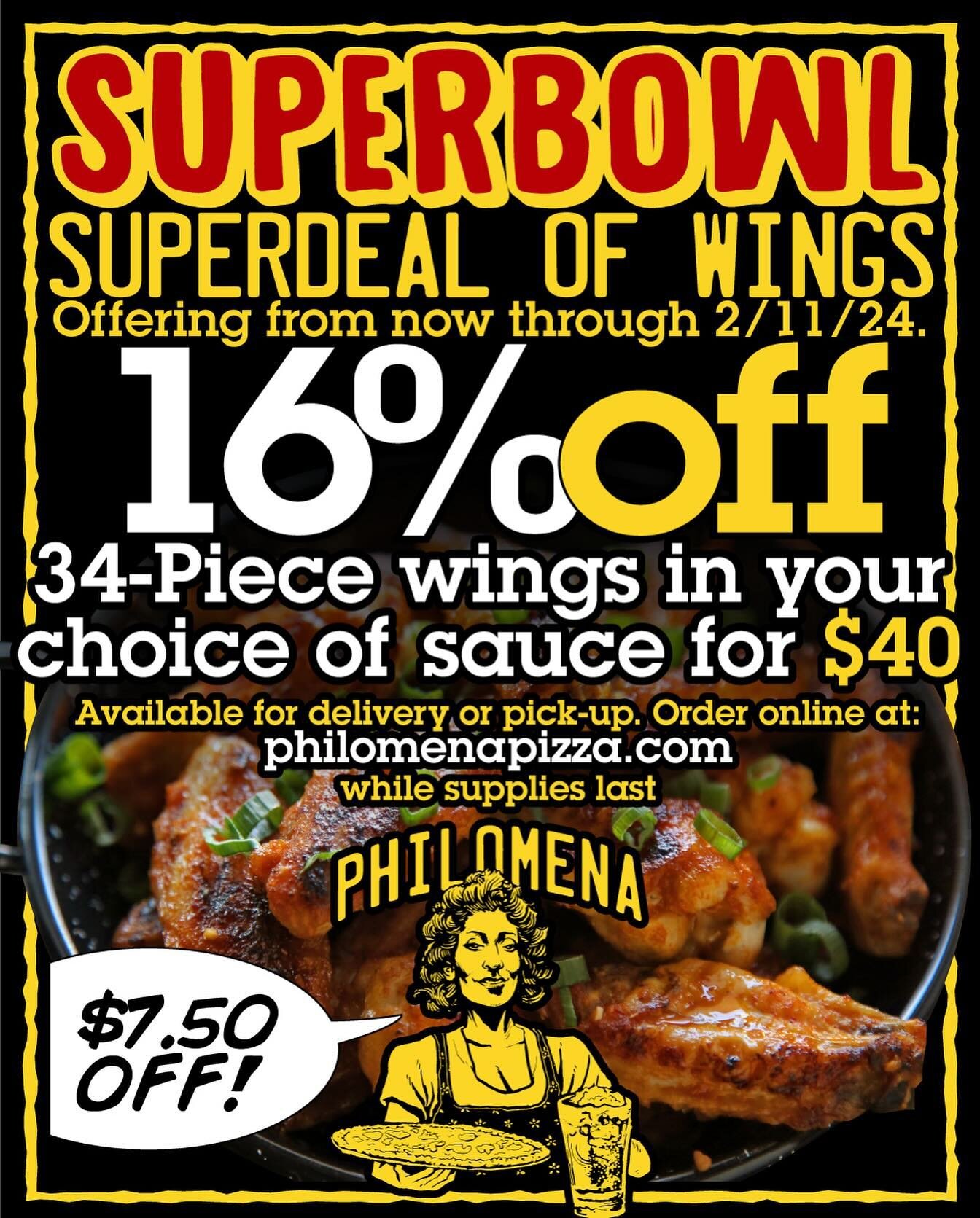 Ain&rsquo;t no thing, but $7.50-off 34-piece chicken wing! From now through SuperBowl weekend, get in on this Super Deal!