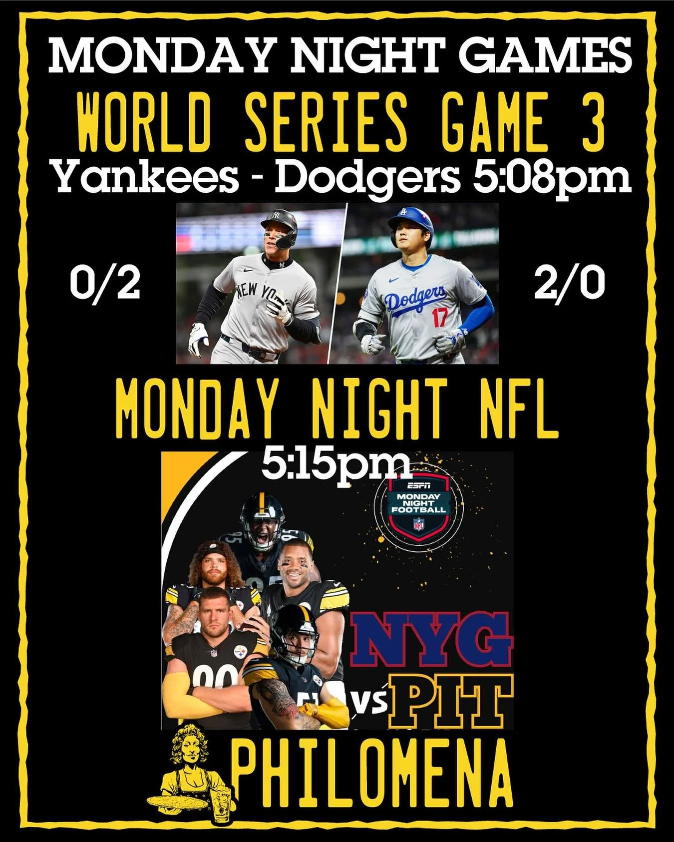 Monday gets going quick! Grab a seat and a brew to follow both games!