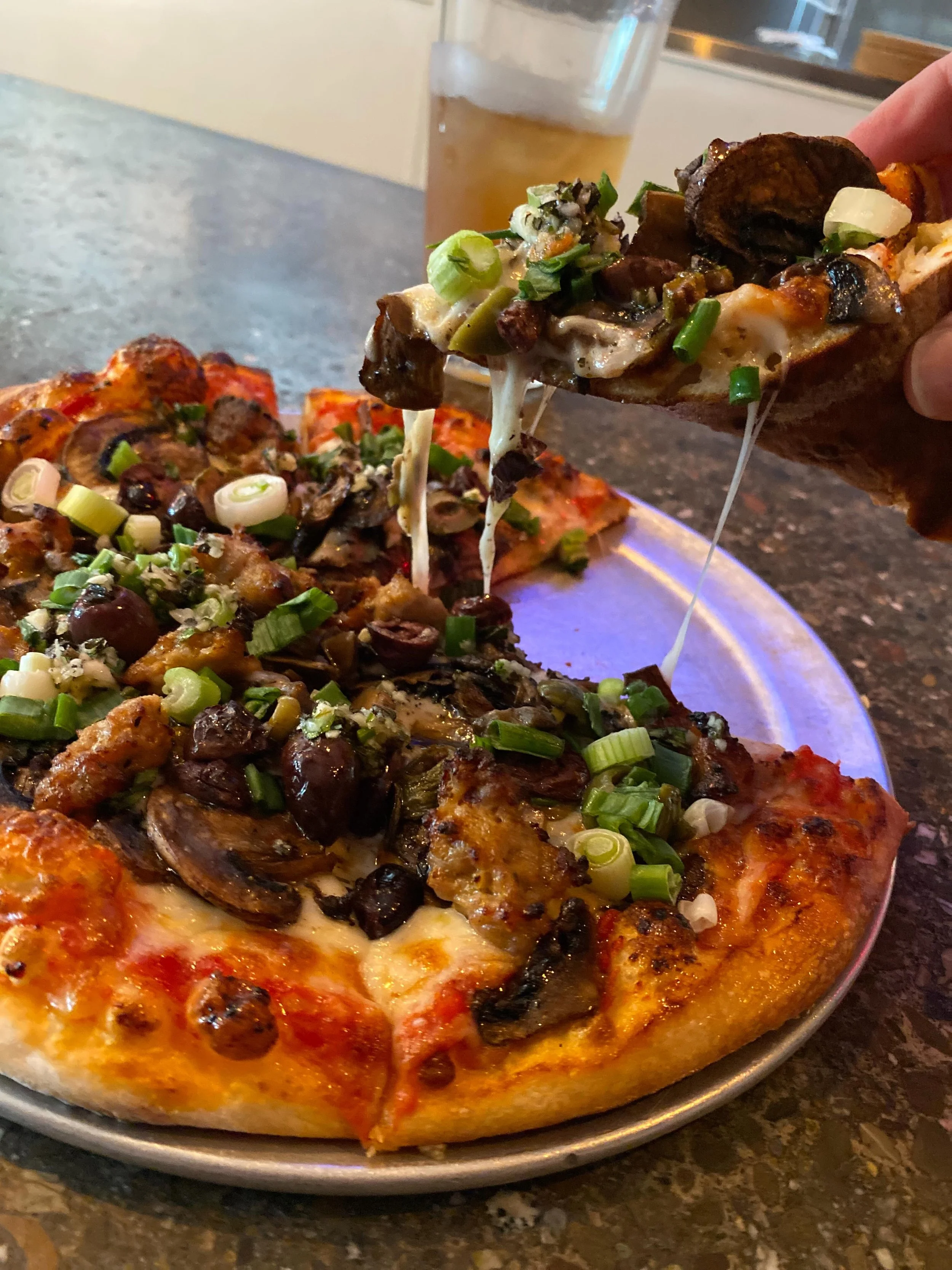 Make it your own! House mushroom pie: added olives &amp; sausage 😋👌🏼