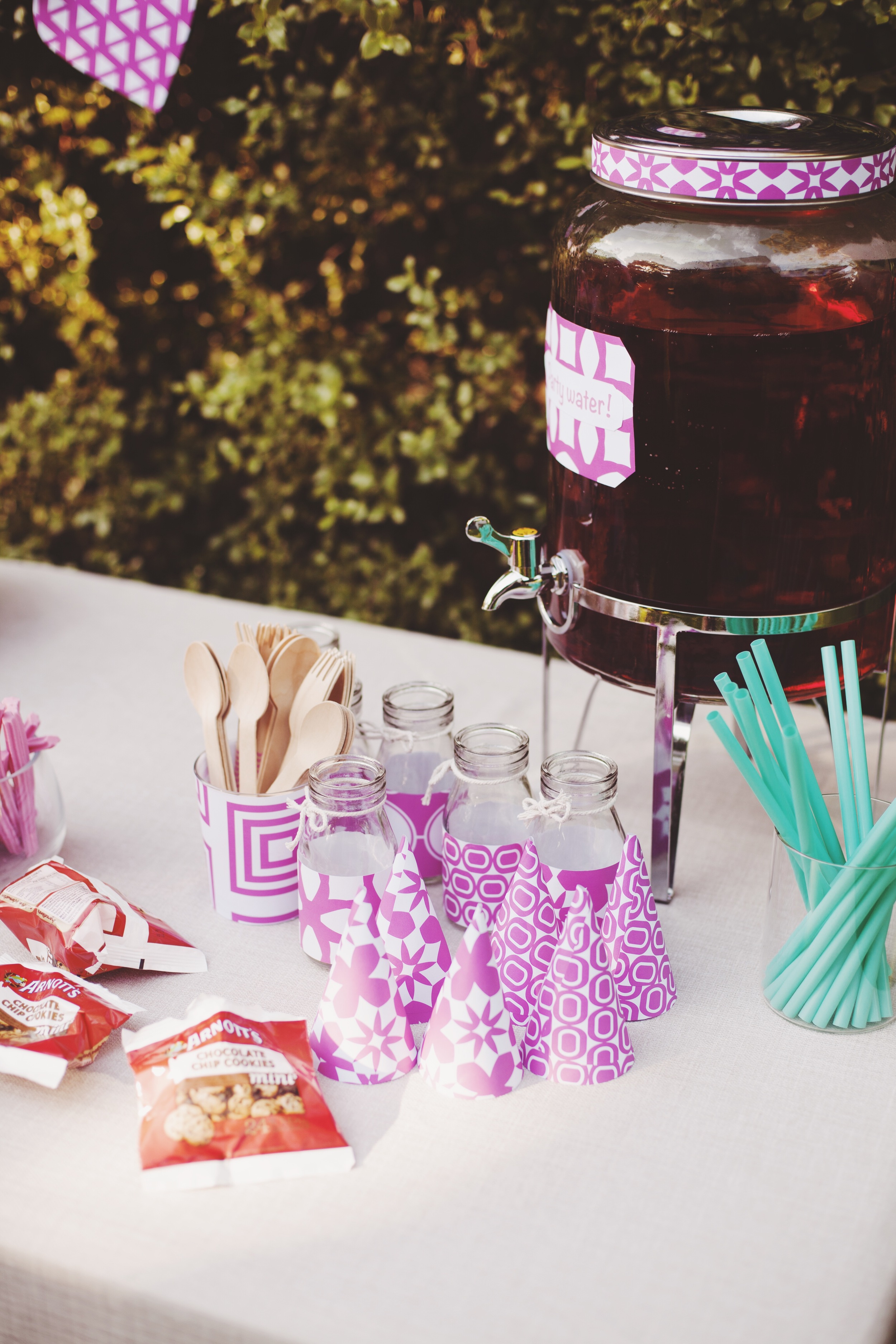 purple styled table for kids birthday