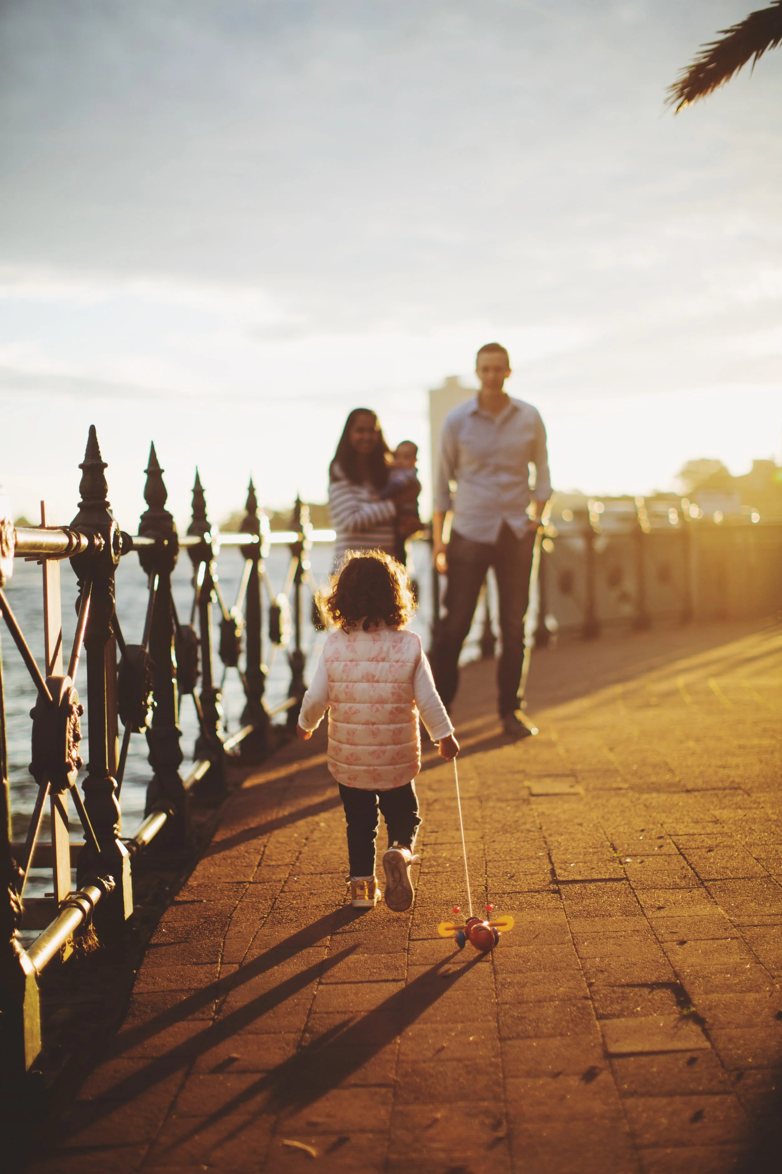 Family walking by harbour in Sydney