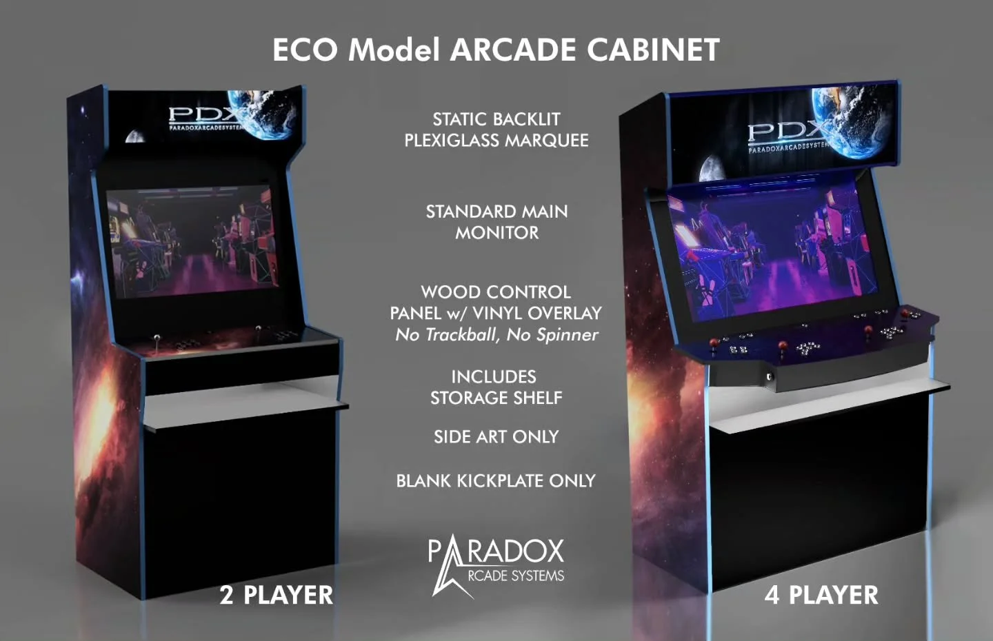 Check out our new product lineup: ECO, PRO and FALCON! We've launched our redesigned 2 player cabinet and changed the model names for clarity and improved shopping experience.