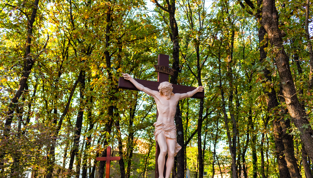 Wooden Crucifixion Cross on Mount Podbrdo, the Apparition hill overlooking the village of Medjugorje in Bosnia ed Erzegovina