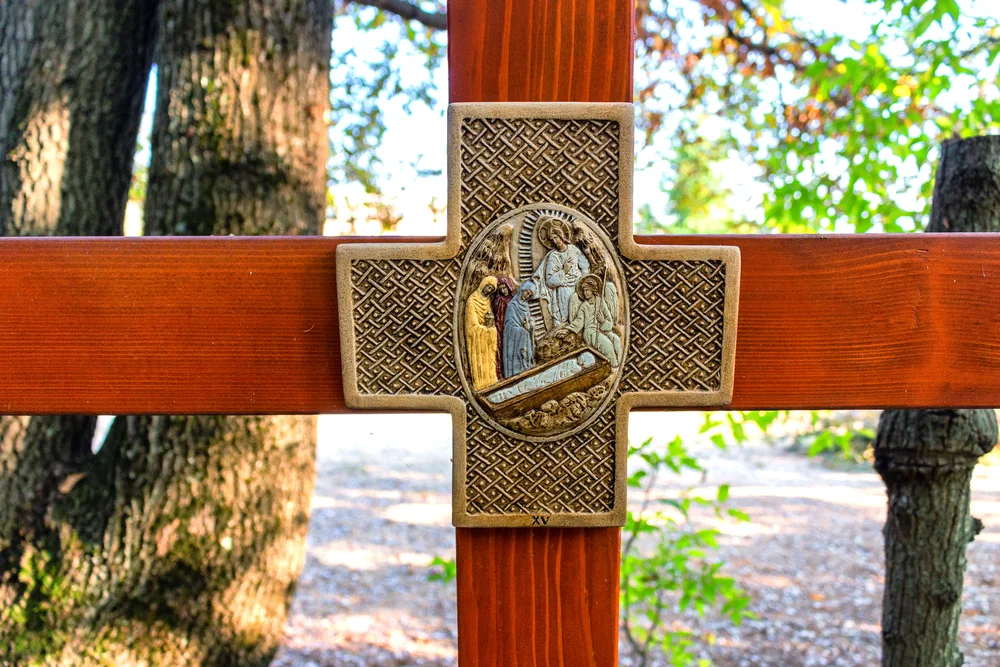 Wooden Cross on Mount Podbrdo, the Apparition hill overlooking the village of Medjugorje in Bosnia ed Erzegovina