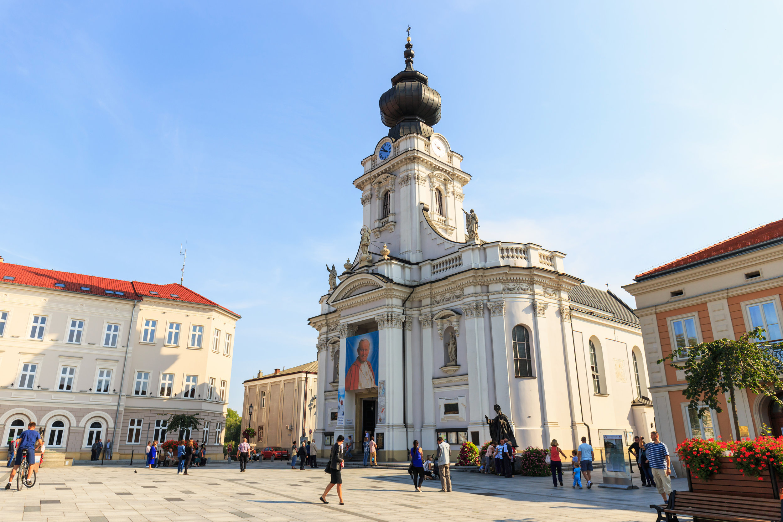Poland, Wadowice - September 07, 2014- Tourists visit the city center of Wadowice. Wadowice is the place of birth of Pope John Paul II.jpg