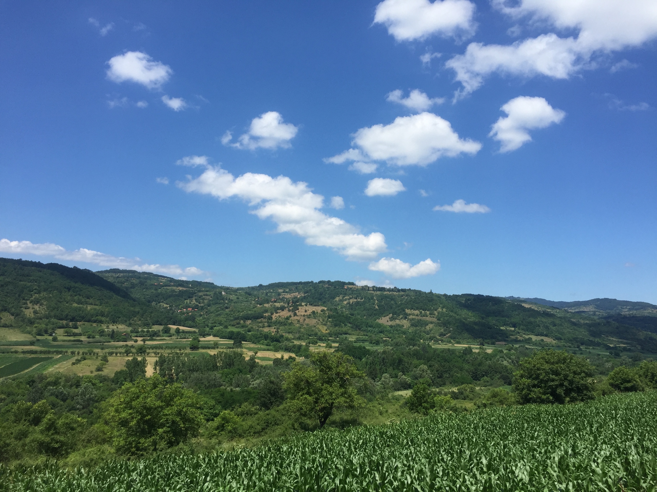 Farms and hills from the highway.