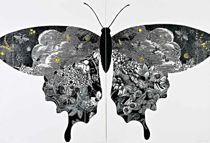 Jenny Kitchener Polinate or perish 1 2013 linocut and watercolour on Arches paper 111 x 74cm