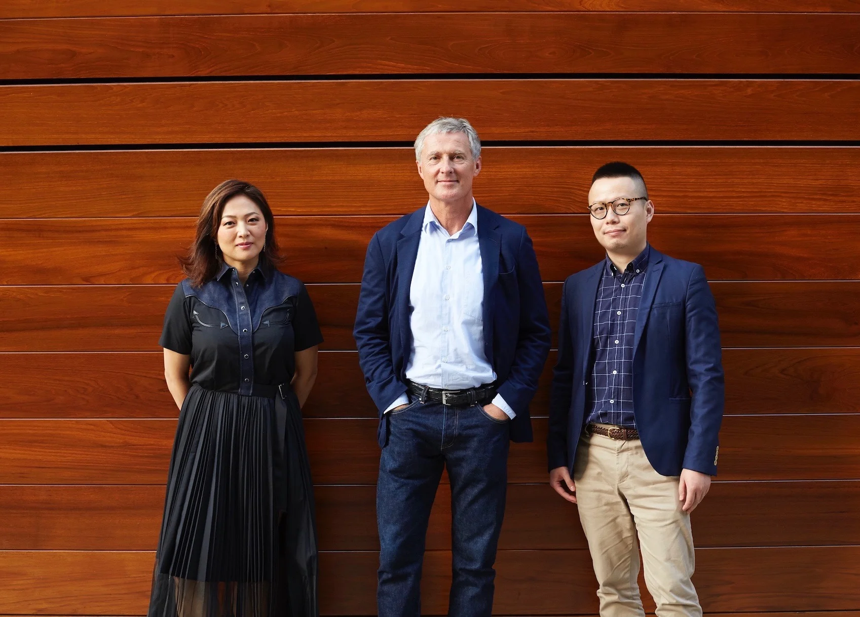 From left to right: Jennifer Yum, David Zwirner, Leo Xu. Photo: Anna Bauer