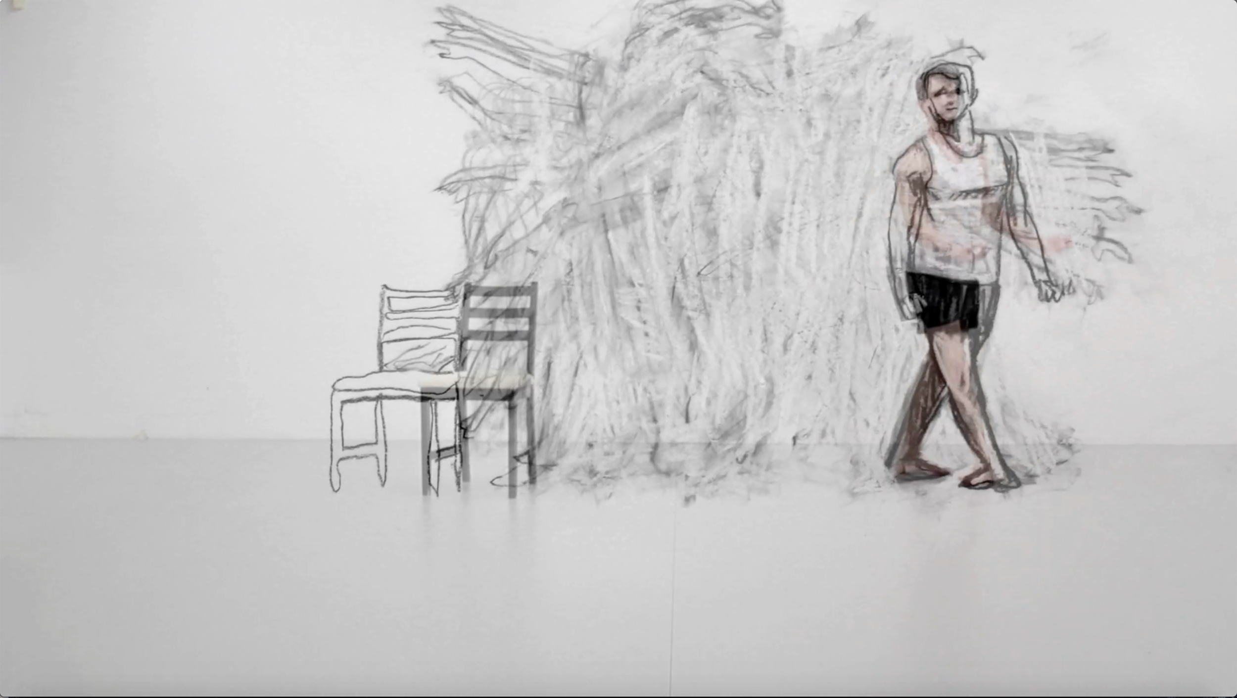 Todd Fuller , Billy's Swan 2017, video still, chalk and charcoal animation and video, 5:37 mins, courtesy the artist and MAY SPACE, Sydney