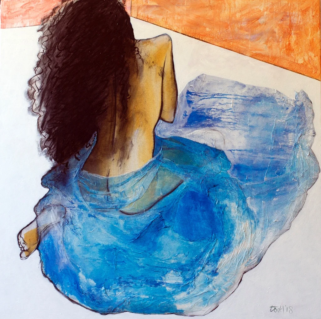 'Cul de Sac', 122 x 122cm, acrylic, charcoal and cotton gauze on canvas