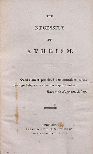 Shelley's pamphlet, "The Necessity of Atheism"
