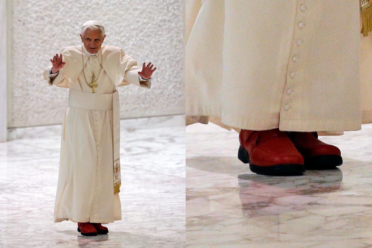 Pope Benedict wearing red Prada shoes.