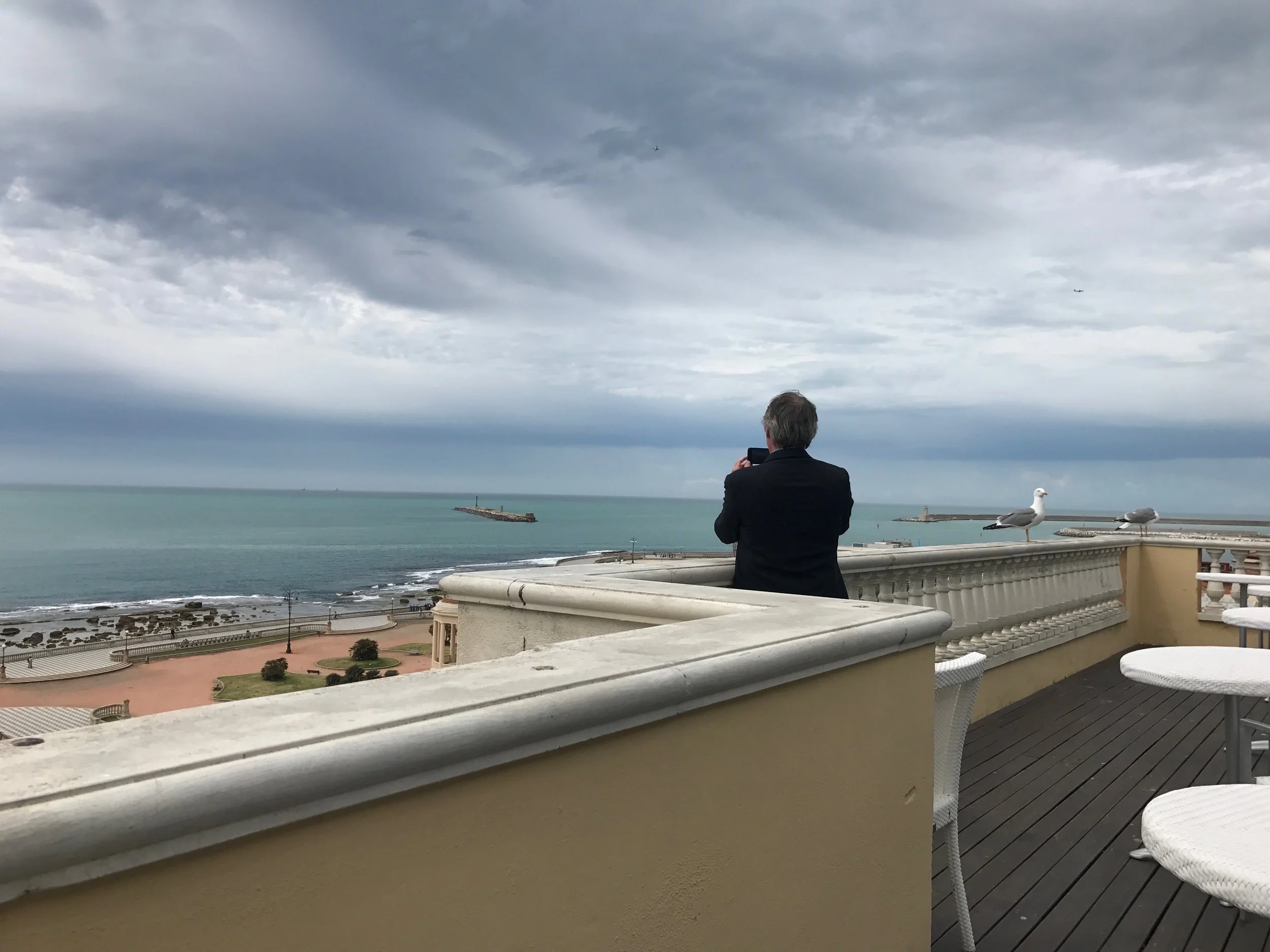 Gazing out to sea at Livorno in May, 2017. Shelley sailed from here to his death. Just as on that day in 1822, the sky was brooding and storms threatened. It was an eerie moment.